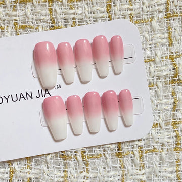 Qfdian Natural Handmade Press On Nails Gradient Almond Oval Full Cover Fake Nails Reusable Wearable Nail Ballerina Woman Finger Tips